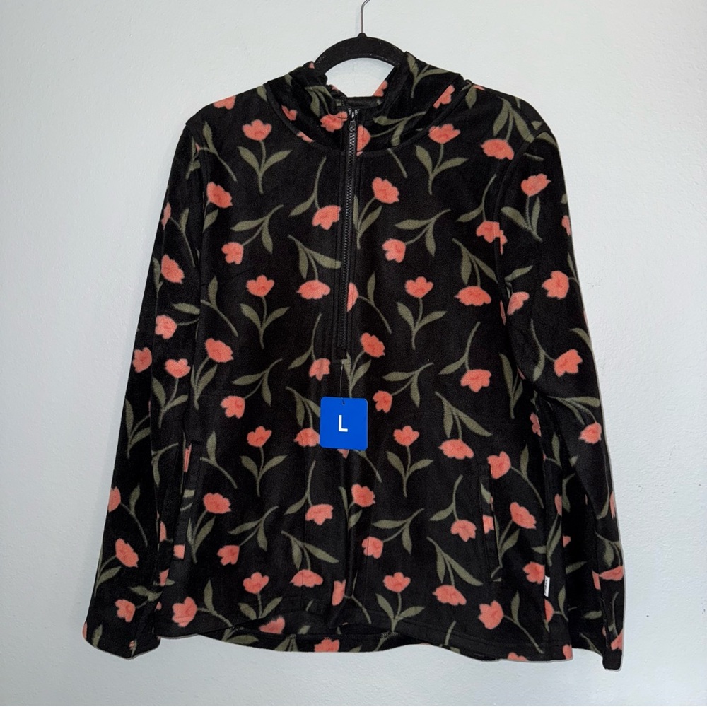O’Neill Floral tulip black half zip sweater with zipper size large